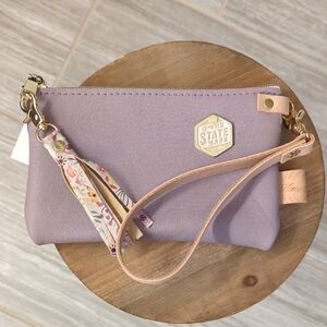 NWT Home State Made Lavender Leather Clutch with Floral Accent